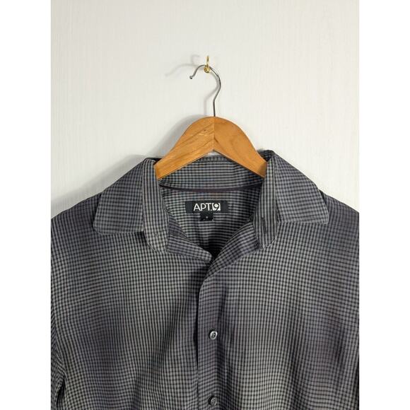 APT. 9 Mens Button Up Shirt Plaid Long Sleeve Gray Cotton Boho Formal Small - Picture 2 of 15